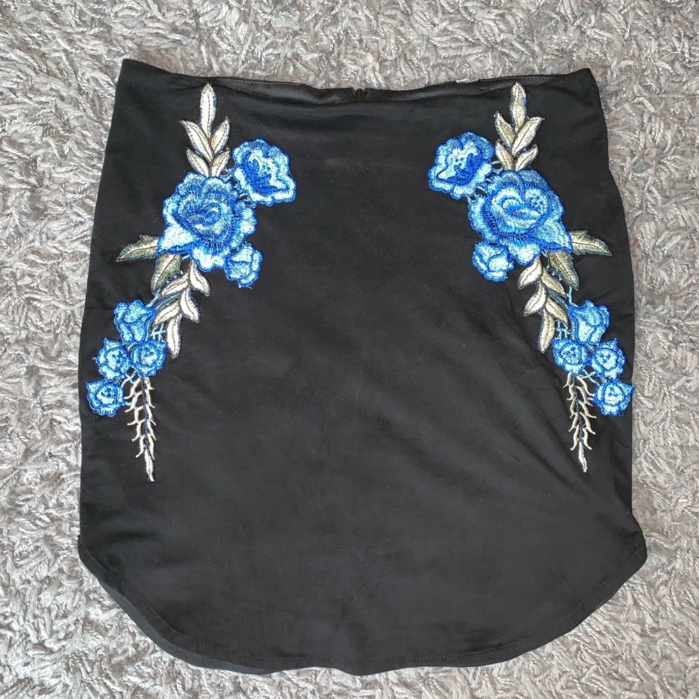 Suede Floral Patch Mini Skirt